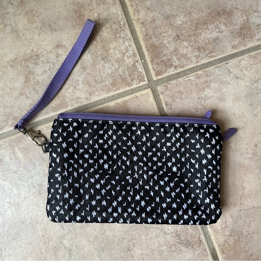 Thirty One Easy Going Wristlet | Lil’ Scribbles | Black & Purple | Clutch